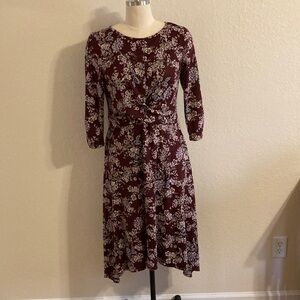 Dressbarn Midcalf Maroon Flowered Dress, size M